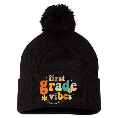First Grade Vibes 1st Grade Team Retro 1st Day Of School Pom Pom 12in Knit Beanie