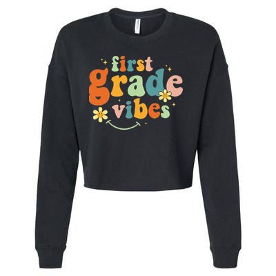 First Grade Vibes 1st Grade Team Retro 1st Day Of School Cropped Pullover Crew