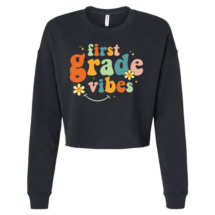 First Grade Vibes 1st Grade Team Retro 1st Day Of School Cropped Pullover Crew