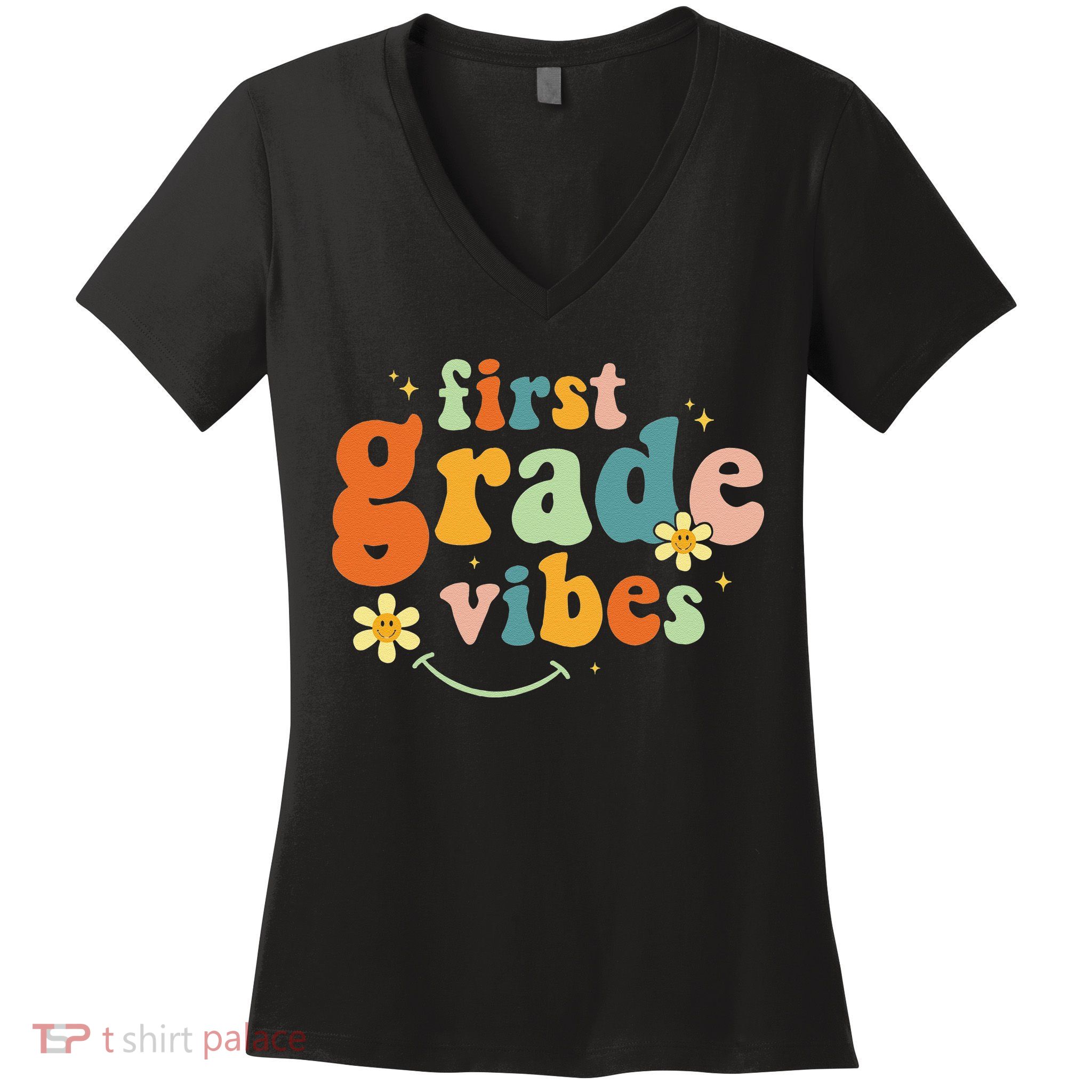First Grade Vibes 1st Grade Team Retro 1st Day Of School Women's V-Neck T-Shirt