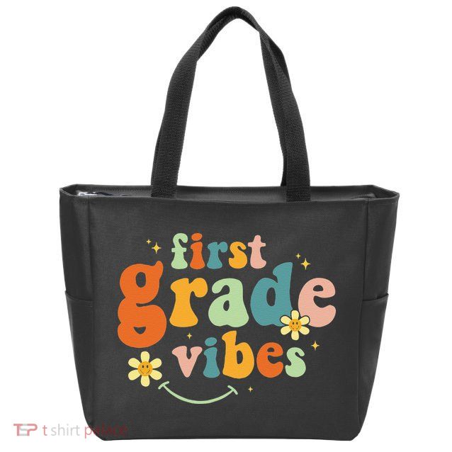 First Grade Vibes 1st Grade Team Retro 1st Day Of School Zip Tote Bag