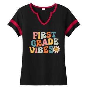 First Grade Vibes 1st Grade Team Retro 1st Day Of School Ladies Halftime Notch Neck Tee