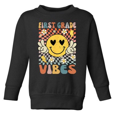 First Grade Vibes 1st Grade Retro Teacher 1st Day Of School Toddler Sweatshirt