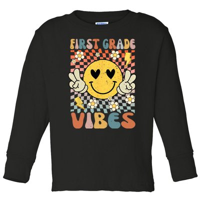 First Grade Vibes 1st Grade Retro Teacher 1st Day Of School Toddler Long Sleeve Shirt