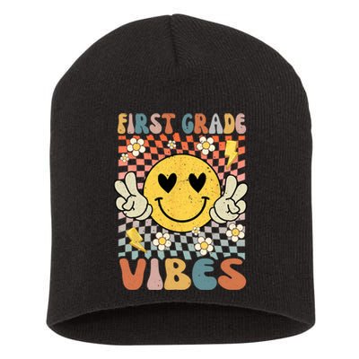 First Grade Vibes 1st Grade Retro Teacher 1st Day Of School Short Acrylic Beanie