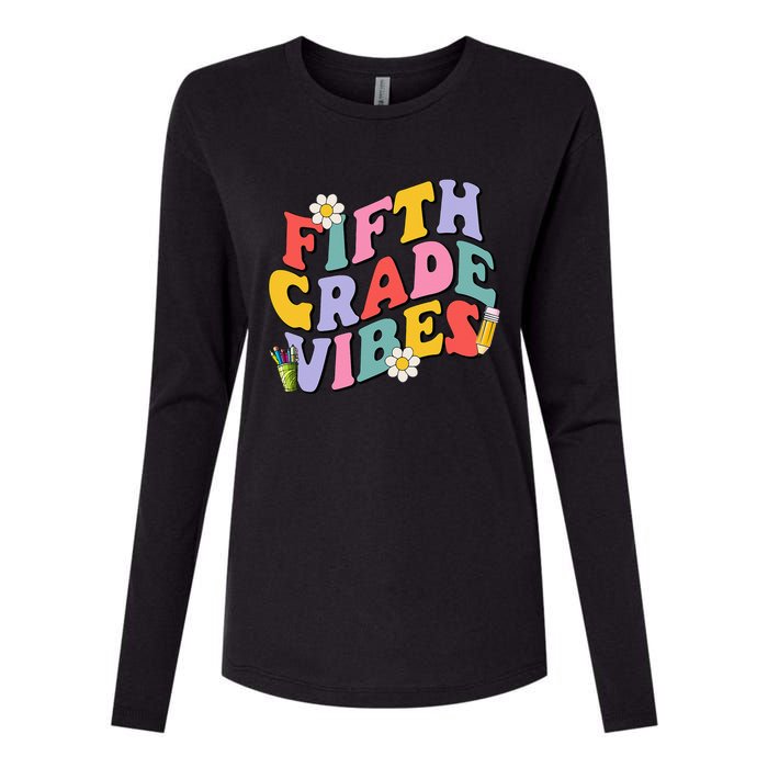 Fifth Grade Vibes Back To School 5th Grade Team 1st Day Womens Cotton Relaxed Long Sleeve T-Shirt