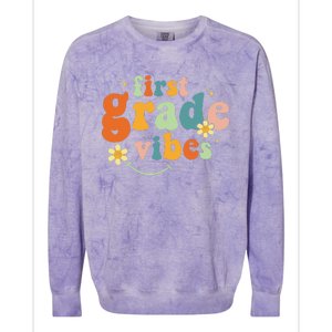 First Grade Vibes 1st Grade Team Retro 1st Day Of School Gift Colorblast Crewneck Sweatshirt