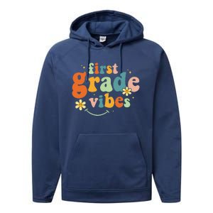 First Grade Vibes 1st Grade Team Retro 1st Day Of School Gift Performance Fleece Hoodie