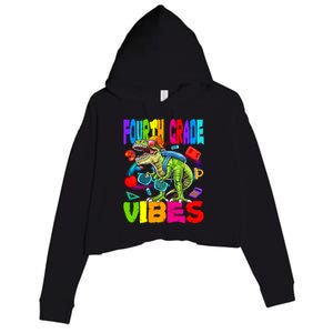 Fourth Grade Vibes Dinosaur Back To School Gift Crop Fleece Hoodie