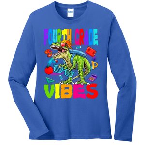 Fourth Grade Vibes Dinosaur Back To School Gift Ladies Long Sleeve Shirt