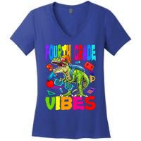 Fourth Grade Vibes Dinosaur Back To School Gift Women's V-Neck T-Shirt