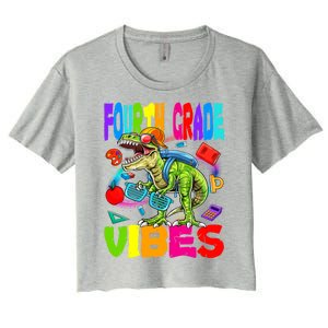 Fourth Grade Vibes Dinosaur Back To School Gift Women's Crop Top Tee