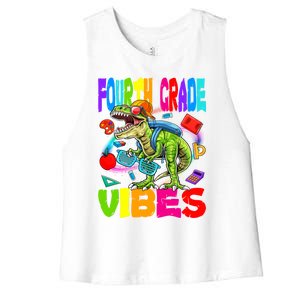 Fourth Grade Vibes Dinosaur Back To School Gift Women's Racerback Cropped Tank