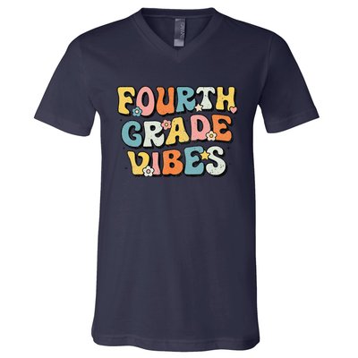 Fourth Grade Vibes 4th Grade Team Retro 1st Day Of School Gift V-Neck T-Shirt