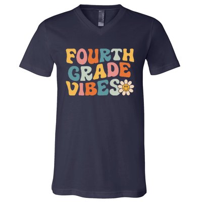 Fourth Grade Vibes 4th Grade Team Retro 1st Day Of School V-Neck T-Shirt