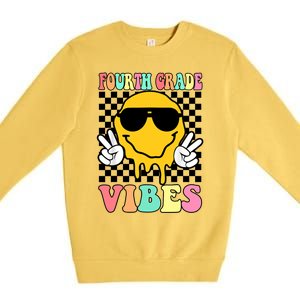 Fourth Grade Vibes Hippie Smile Face Peace Back To School Gift Premium Crewneck Sweatshirt