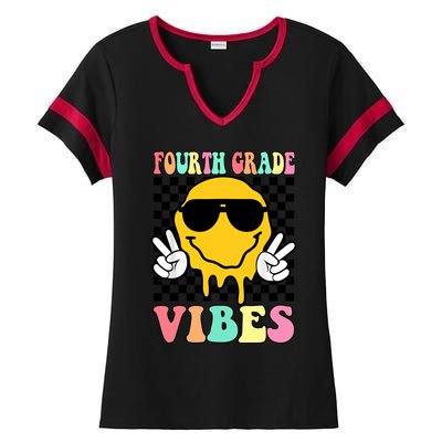 Fourth Grade Vibes Hippie Smile Face Peace Back To School Gift Ladies Halftime Notch Neck Tee