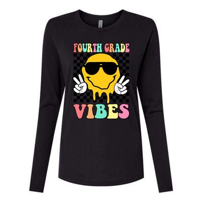 Fourth Grade Vibes Hippie Smile Face Peace Back To School Gift Womens Cotton Relaxed Long Sleeve T-Shirt