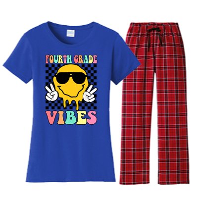 Fourth Grade Vibes Hippie Smile Face Peace Back To School Gift Women's Flannel Pajama Set