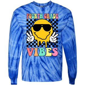 Fourth Grade Vibes Hippie Smile Face Peace Back To School Gift Tie-Dye Long Sleeve Shirt