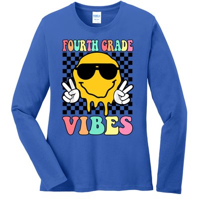 Fourth Grade Vibes Hippie Smile Face Peace Back To School Gift Ladies Long Sleeve Shirt