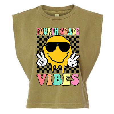 Fourth Grade Vibes Hippie Smile Face Peace Back To School Gift Garment-Dyed Women's Muscle Tee