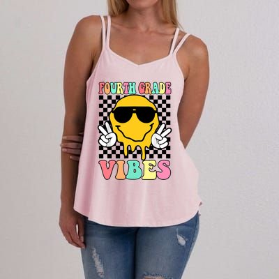 Fourth Grade Vibes Hippie Smile Face Peace Back To School Gift Women's Strappy Tank