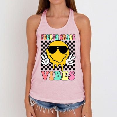 Fourth Grade Vibes Hippie Smile Face Peace Back To School Gift Women's Knotted Racerback Tank