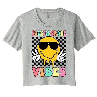 Fourth Grade Vibes Hippie Smile Face Peace Back To School Gift Women's Crop Top Tee