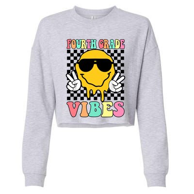 Fourth Grade Vibes Hippie Smile Face Peace Back To School Gift Cropped Pullover Crew