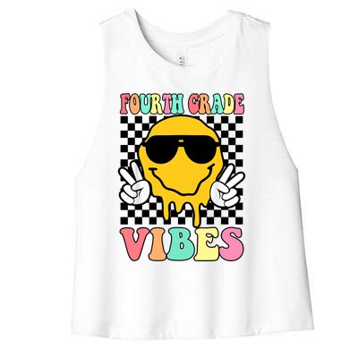 Fourth Grade Vibes Hippie Smile Face Peace Back To School Gift Women's Racerback Cropped Tank