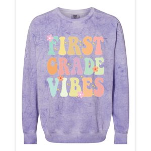 First Grade Vibes Retro Teacher 1St Grade Back To School Gift Colorblast Crewneck Sweatshirt