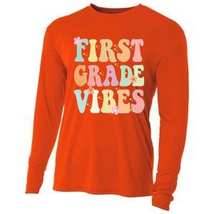 First Grade Vibes Retro Teacher 1St Grade Back To School Gift Cooling Performance Long Sleeve Crew