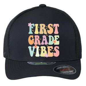 First Grade Vibes Retro Teacher 1St Grade Back To School Gift Flexfit Unipanel Trucker Cap