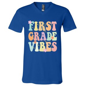 First Grade Vibes Retro Teacher 1St Grade Back To School Gift V-Neck T-Shirt