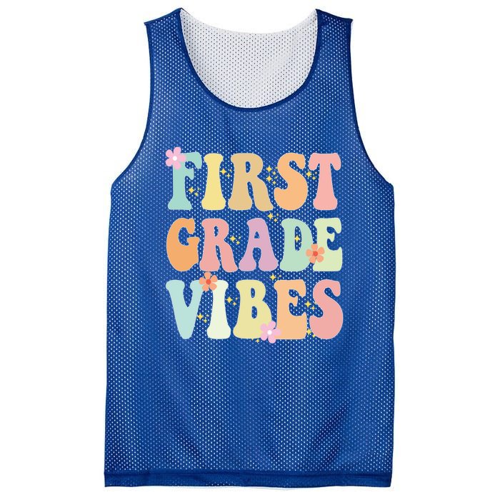 First Grade Vibes Retro Teacher 1St Grade Back To School Gift Mesh Reversible Basketball Jersey Tank