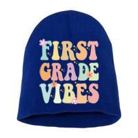 First Grade Vibes Retro Teacher 1St Grade Back To School Gift Short Acrylic Beanie