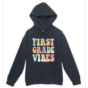 First Grade Vibes Retro Teacher 1St Grade Back To School Gift Urban Pullover Hoodie