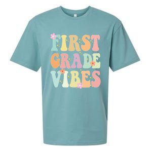 First Grade Vibes Retro Teacher 1St Grade Back To School Gift Sueded Cloud Jersey T-Shirt