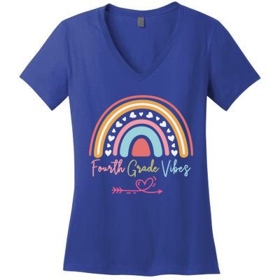 Fourth Grade Vibes Rainbow Teacher 4Th Grade Tee Gift Women's V-Neck T-Shirt