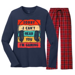 Funny Gamer Video Gaming Sorry I CanT Here You Women's Long Sleeve Flannel Pajama Set 