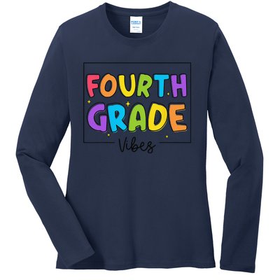 Fourth Grade Vibes 4th Grade Team Retro First Day Of School Ladies Long Sleeve Shirt