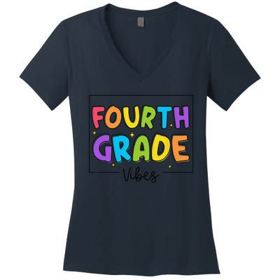 Fourth Grade Vibes 4th Grade Team Retro First Day Of School Women's V-Neck T-Shirt