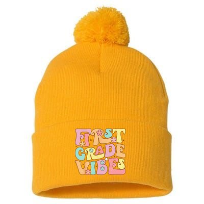 First Grade Vibes 1st Grade 1st Day Of School Teacher Pom Pom 12in Knit Beanie