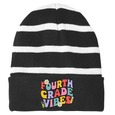 Fourth Grade Vibes Back To School 4th Grade Team 1st Day Striped Beanie with Solid Band