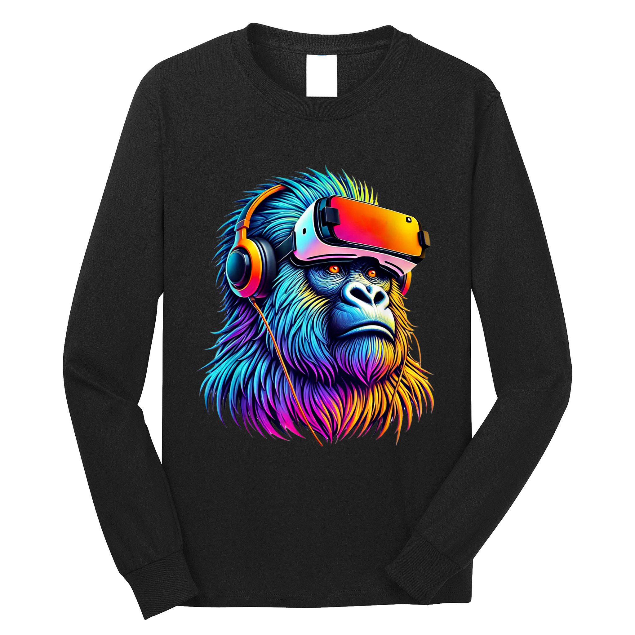Funny Gorilla Vr Playing Tag Adult Gorilla Vr Gamer Long Sleeve Shirt