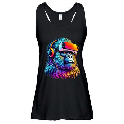 Funny Gorilla Vr Playing Tag Adult Gorilla Vr Gamer Ladies Essential Flowy Tank