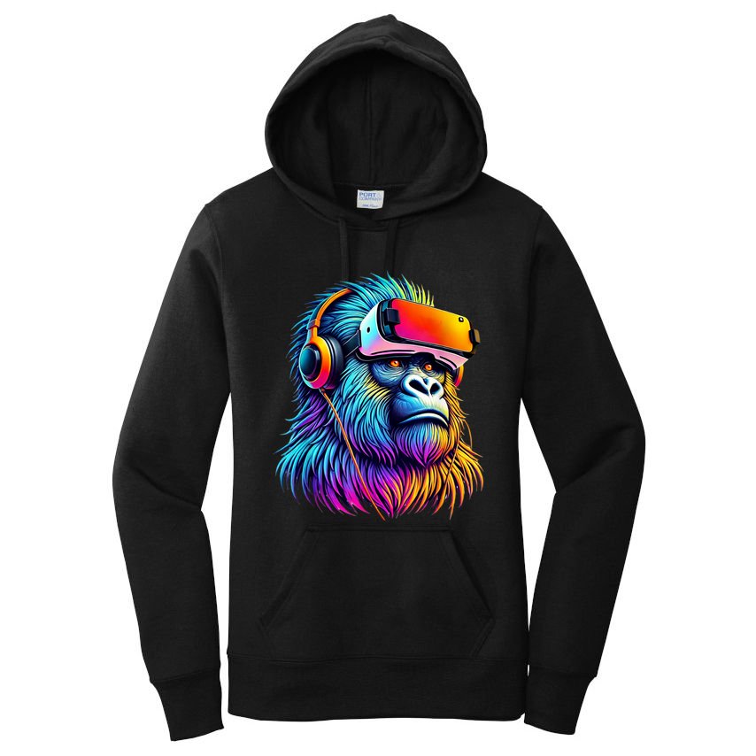 Funny Gorilla Vr Playing Tag Adult Gorilla Vr Gamer Women's Pullover Hoodie