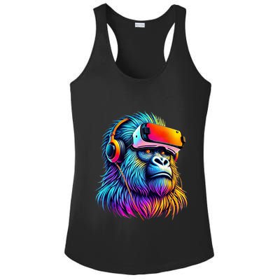Funny Gorilla Vr Playing Tag Adult Gorilla Vr Gamer Ladies PosiCharge Competitor Racerback Tank