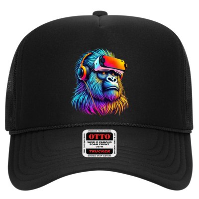 Funny Gorilla Vr Playing Tag Adult Gorilla Vr Gamer Trucker Hat